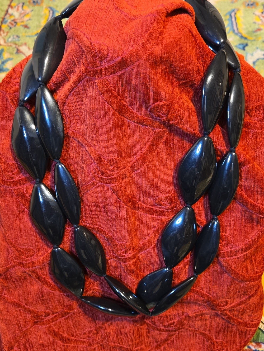 Vintage Extra Long 56" Chunky Black Marquise Bead Necklace – Retro Statement8